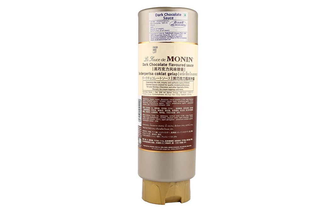 Monin Dark Chocolate Flavoured Sauce   Container  500 millilitre